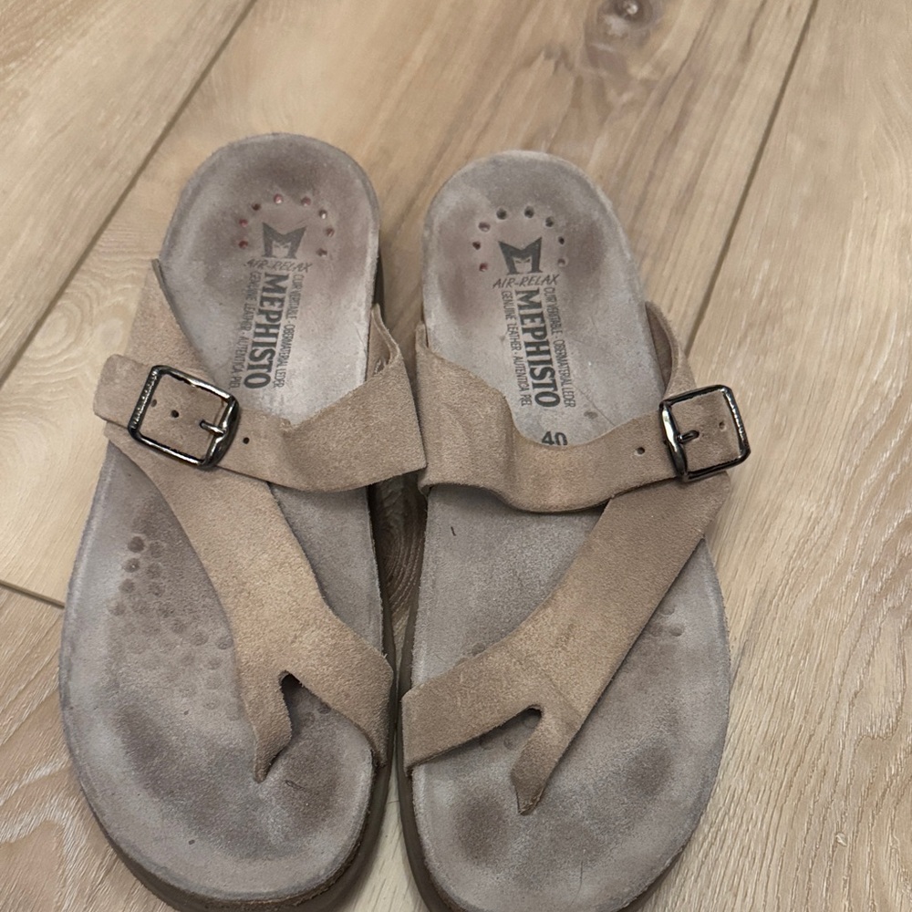 Mephisto Beige Suede Buckle Sandals